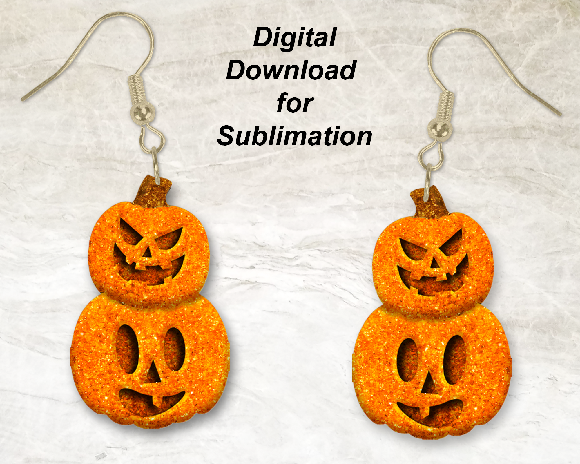 Glittery Jack O'Lantern Double Pumpkin Printable Earring | Sublimation Designs Download | Digital Download | God Rocks® Designs