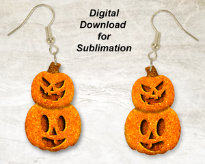 Glittery Jack O'Lantern Double Pumpkin Printable Earring | Sublimation Designs Download | Digital Download | God Rocks® Designs