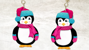 Aqua Fuchsia Penguin Printable Earring Sublimation Design | Digital Download 300 dpi PNG JPG | Ready to Print and Press