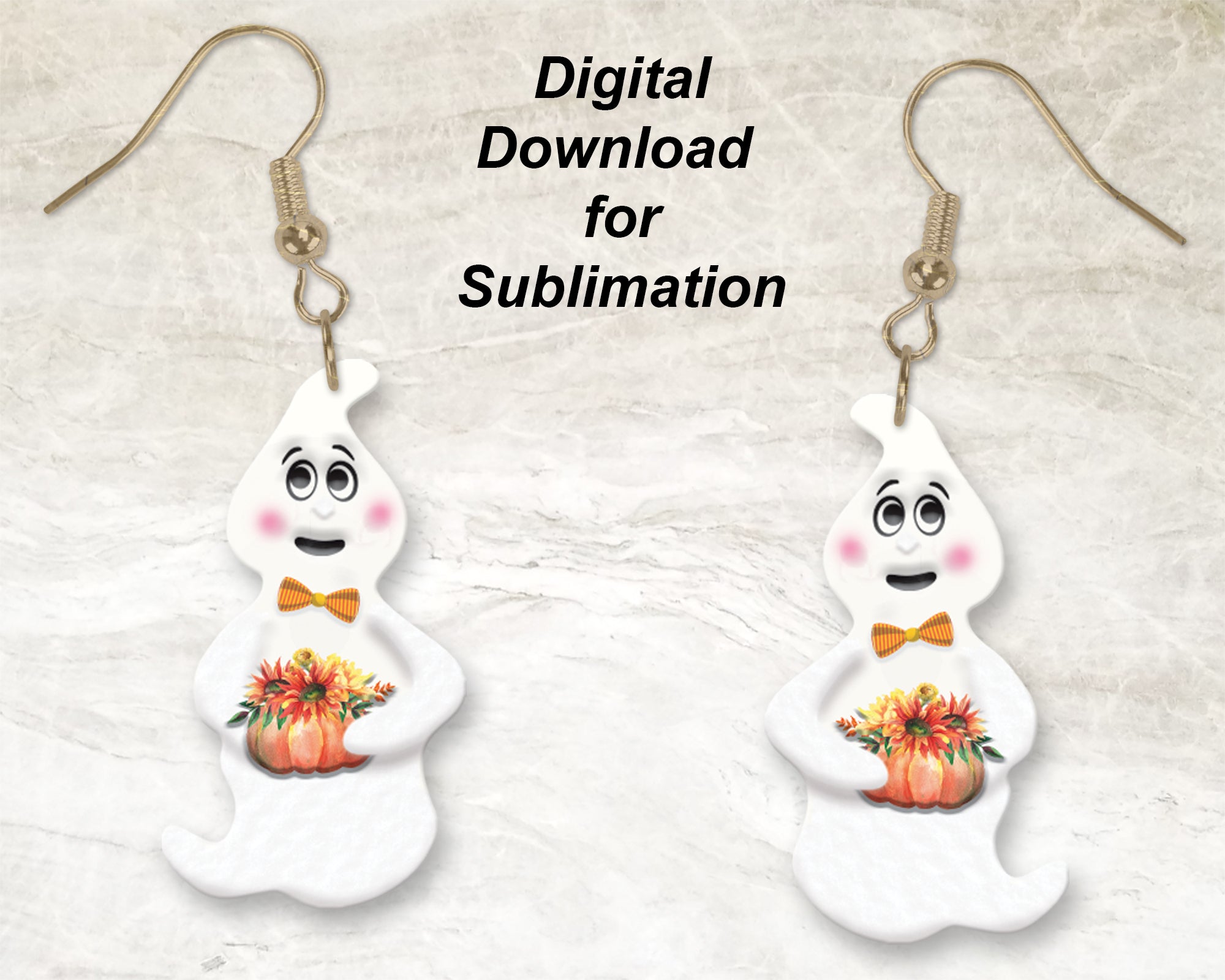 Ghost with Floral Pumpkin Printable Earring Sublimation Design-Digital Download 300 dpi PNG-Ready to Print-God Rocks® Designs