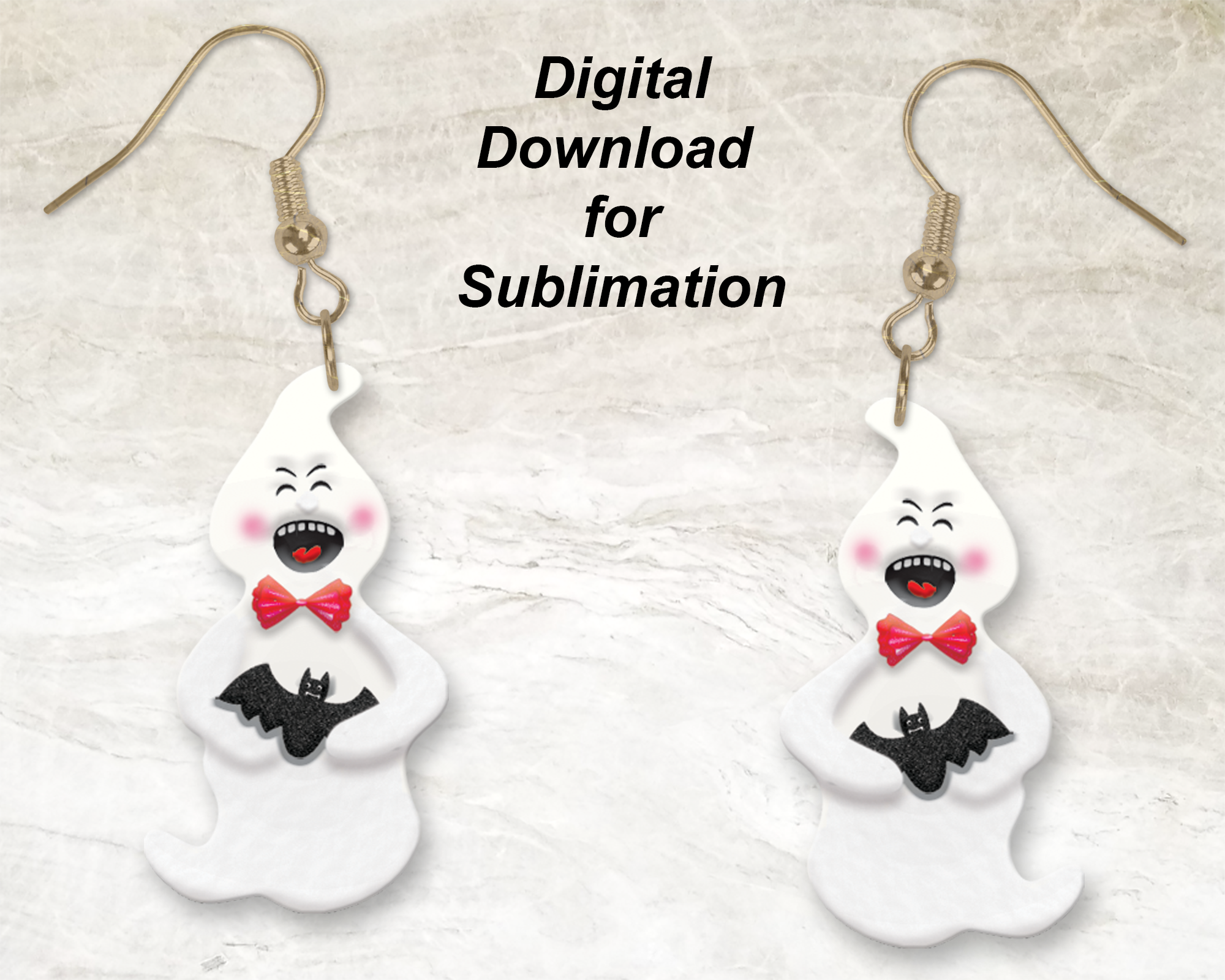 Ghost with Bat Printable Earring Sublimation Design-Digital Download 300 dpi PNG-Ready to Print-God Rocks® Designs