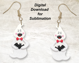 Ghost with Bat Printable Earring Sublimation Design-Digital Download 300 dpi PNG-Ready to Print-God Rocks® Designs