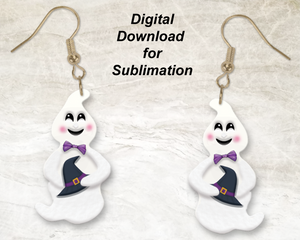 Ghost with Witch Hat Sublimation Earrings | Printable Earrings for Halloween | Digital Download | God Rocks®