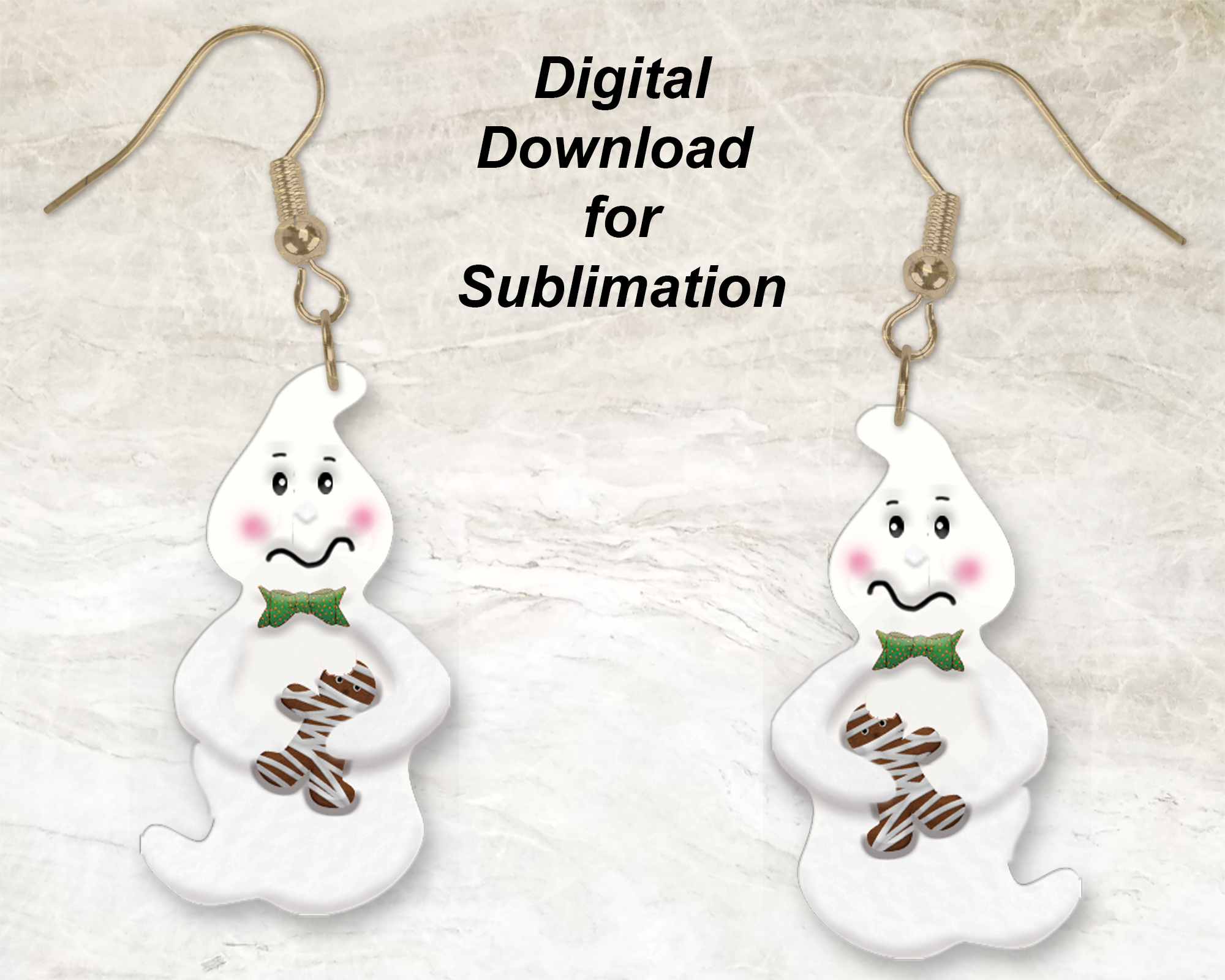 Ghost  with Gingerbread Mummy Sublimation Earrings | Printable Earrings for Halloween | Digital Download | God Rocks®