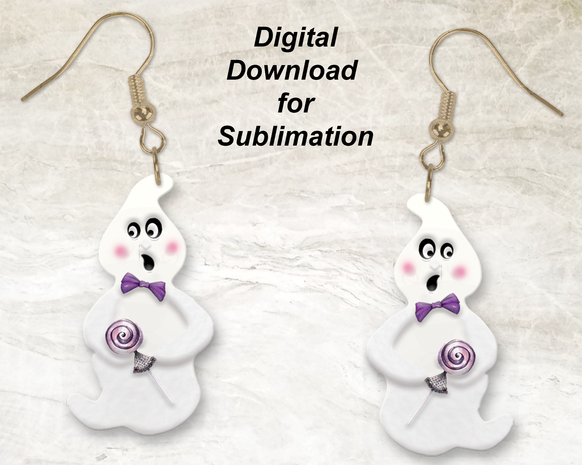 Ghost with Lollipop Printable Earring Sublimation Design-Digital Download 300 dpi PNG-Ready to Print-God Rocks® Designs