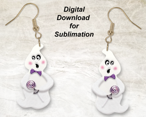 Ghost with Lollipop Printable Earring Sublimation Design-Digital Download 300 dpi PNG-Ready to Print-God Rocks® Designs