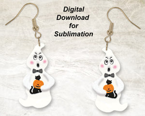 Ghost with Black Cat Printable Earring Sublimation Design-Digital Download 300 dpi PNG-Ready to Print-God Rocks® Designs