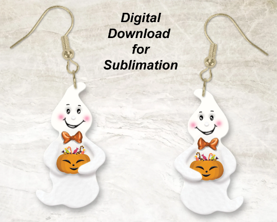 Ghost with Candy Pumpkin Sublimation Earrings | Printable Earrings for Halloween | Digital Download | God Rocks®