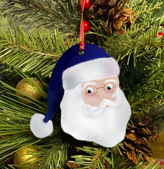 Navy Blue Santa Claus Printable Ornament Sublimation Design | Digital Download 300 dpi PNG JPG | Ready to Print and Press Earring