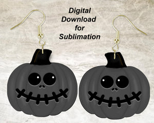 Gray Pumpkin Printable Earring Sublimation Design | Digital Download 300 dpi PNG JPG | Ready to Print and Press Earring