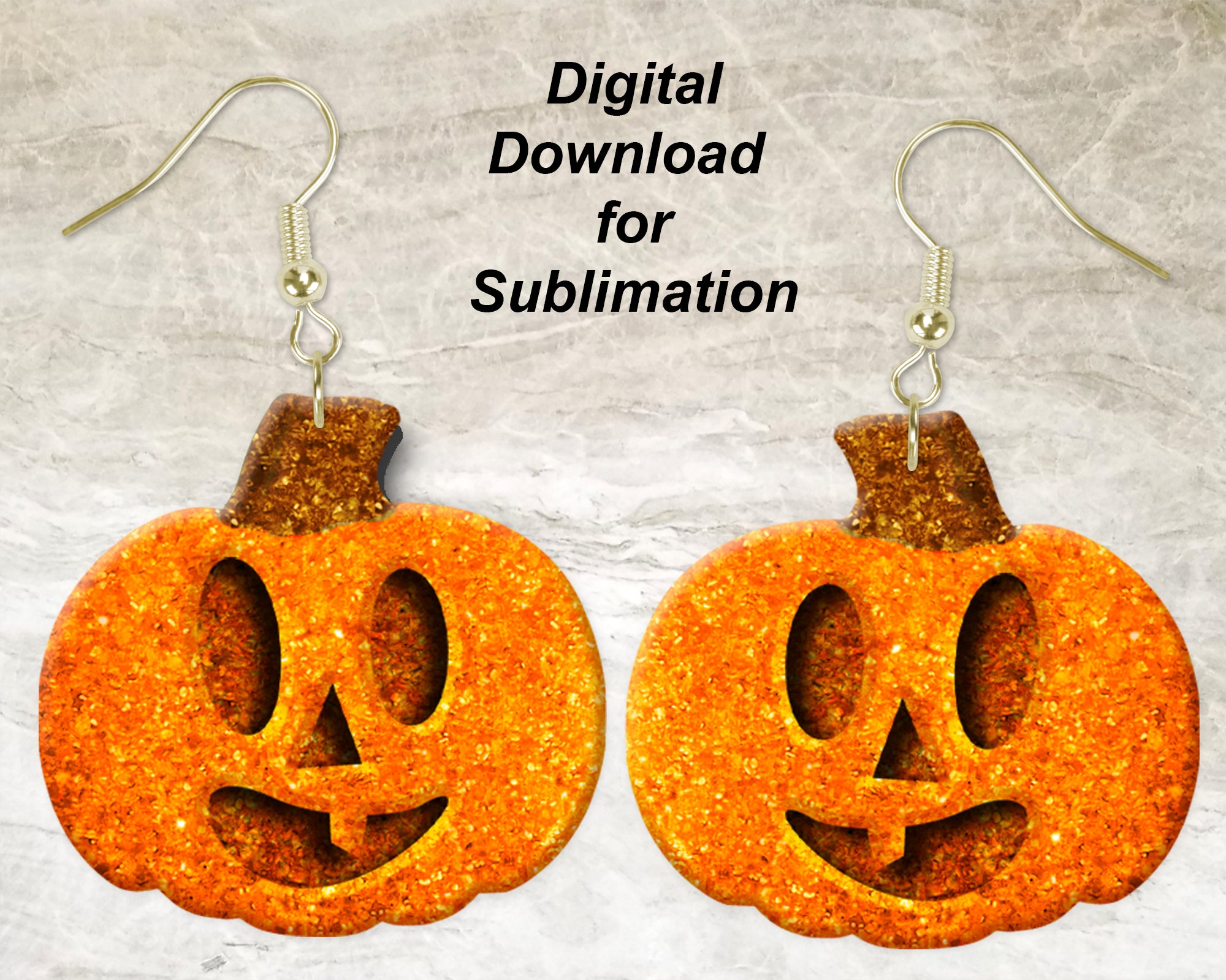 Glittery Pumpkin Printable Earring Sublimation Design | Digital Download 300 dpi PNG JPG | Ready to Print and Press Earring