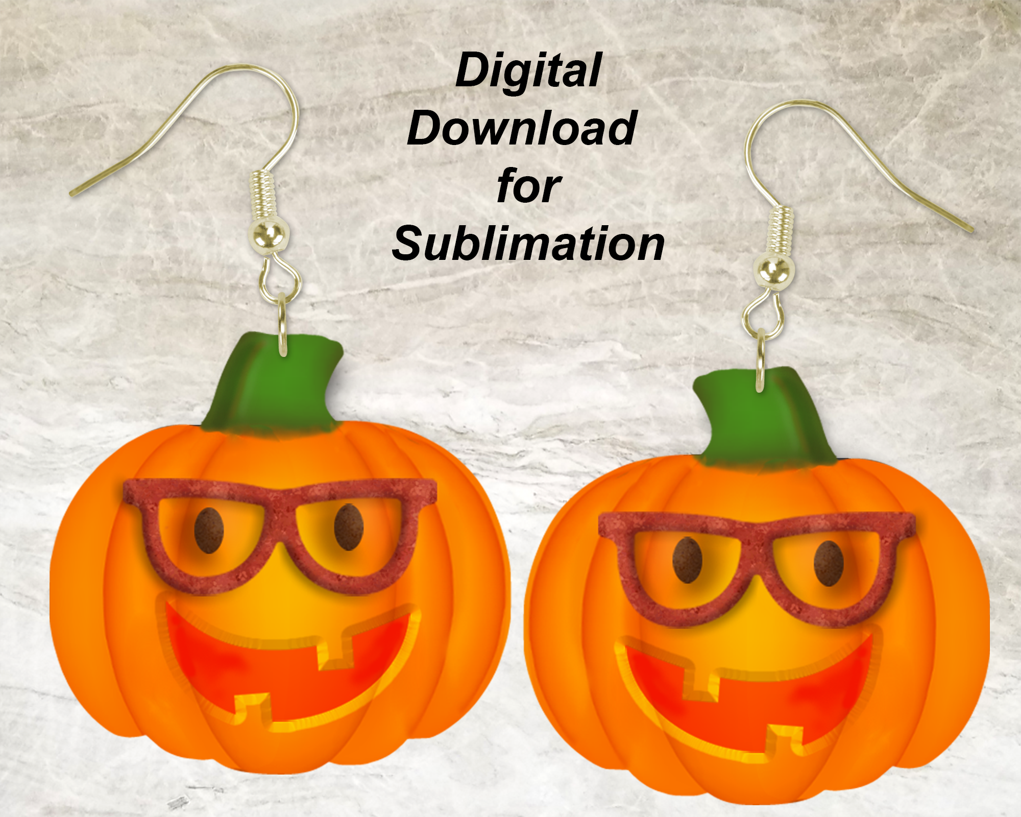 Glasses Pumpkin Printable Earring Sublimation Design | Digital Download 300 dpi PNG JPG | Ready to Print and Press Earring