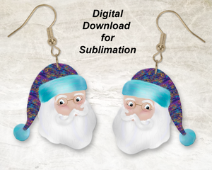 Purple Teal  Santa Claus Printable Earring Sublimation Design | Digital Download 300 dpi PNG JPG | Ready to Print and Press Earring