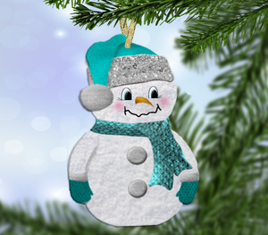 Aqua Silver Snowman Ornament Printable Ornament Sublimation Design | Digital Download 300 dpi PNG JPG | Ready to Print and Press Earring