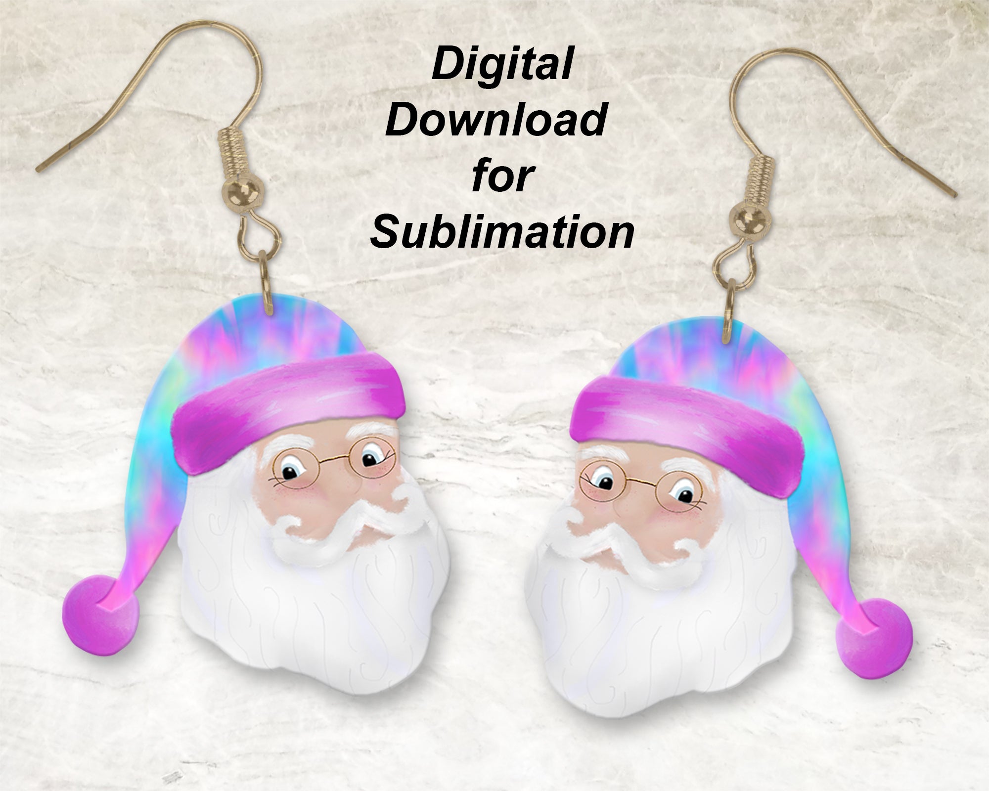 Tie Dye Santa Claus Printable Earring Sublimation Design | Digital Download 300 dpi PNG JPG | Ready to Print and Press Earring