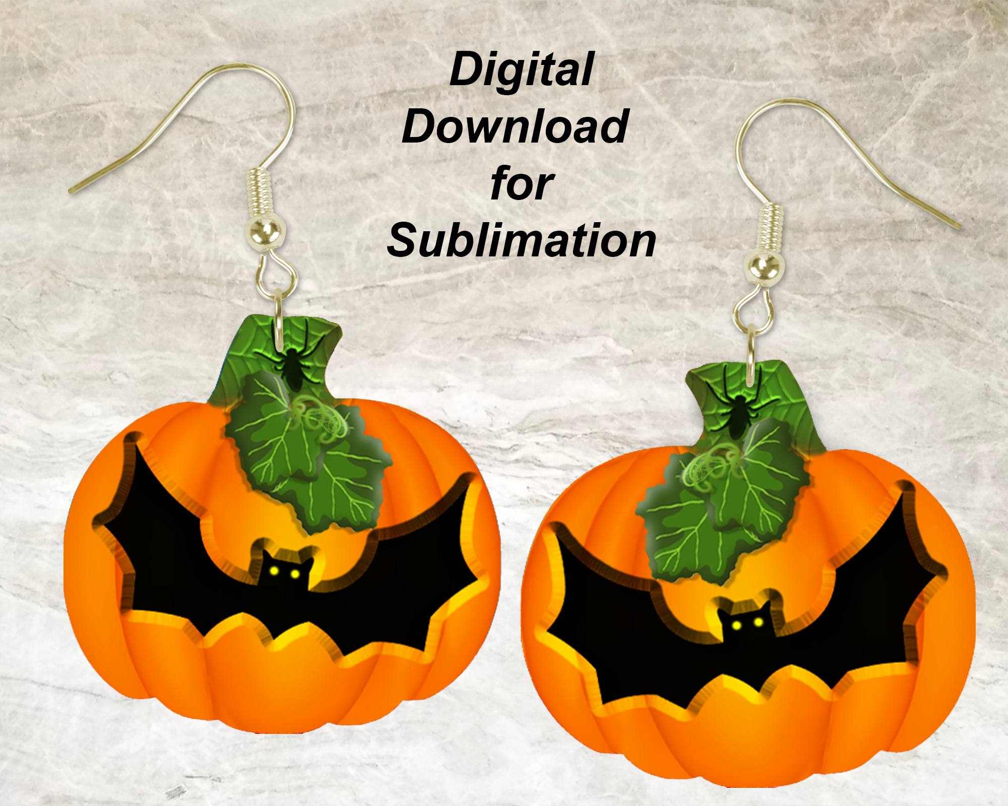 Batty Pumpkin Printable Earring Sublimation Design | Digital Download 300 dpi PNG JPG | Ready to Print and Press Earring