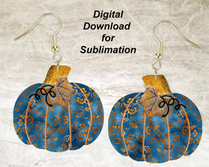 Blue Pumpkin Printable Earring Sublimation Design | Digital Download 300 dpi PNG JPG | Ready to Print and Press Earring