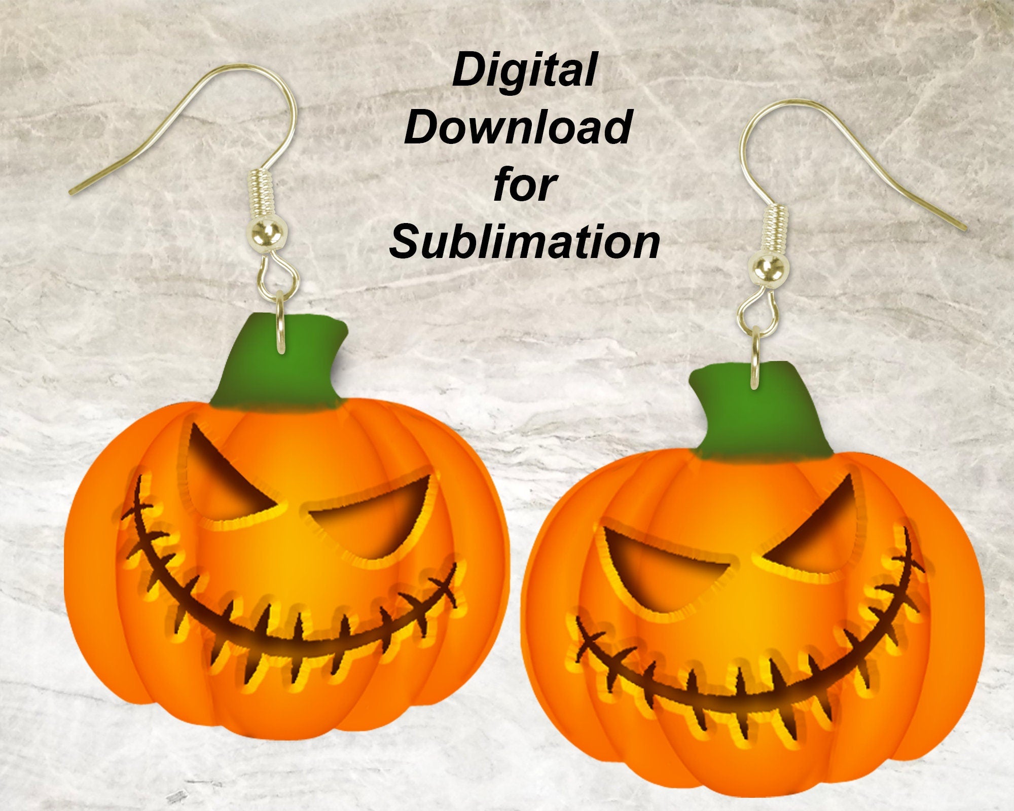 Scary Jack O' Lantern Pumpkin Printable Earring Sublimation Design | Digital Download 300 dpi PNG JPG | Ready to Print and Press Earring