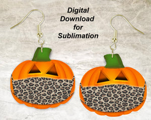 Leopard Mask Pumpkin Printable Earring Sublimation Design | Digital Download 300 dpi PNG JPG | Ready to Print and Press Earring