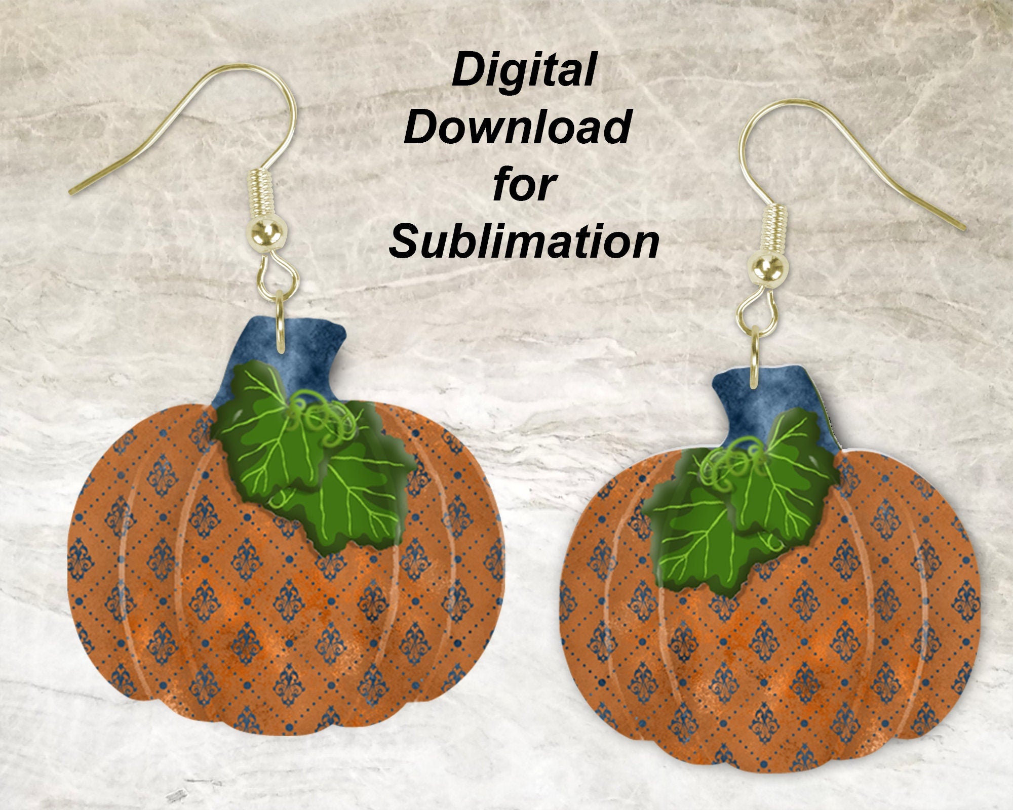 Blue Diamond Pumpkin Printable Earring Sublimation Design | Digital Download 300 dpi PNG JPG | Ready to Print and Press Earring