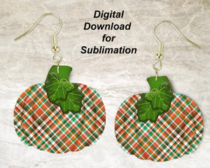 Plaid Pumpkin Printable Earring Sublimation Design | Digital Download 300 dpi PNG JPG | Ready to Print and Press Earring