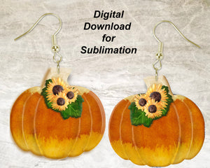 Candy Corn Pumpkin With Leaves Printable Earring Sublimation Design | Digital Download 300 dpi PNG JPG | Ready to Print and Press Earring