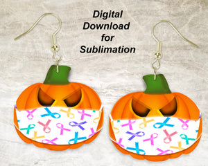 Cancer Mask Pumpkin Printable Earring Sublimation Design | Digital Download 300 dpi PNG JPG | Ready to Print and Press Earring