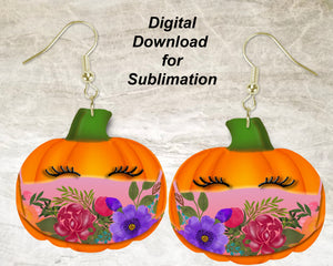 Floral Face Mask Pumpkin Printable Earring Sublimation Design | Digital Download 300 dpi PNG JPG | Ready to Print and Press Earring