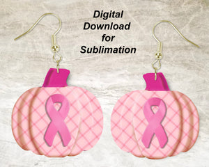 Pink Cancer Ribbon Pumpkin Printable Earring Sublimation Design | Digital Download 300 dpi PNG JPG | Ready to Print and Press Earring