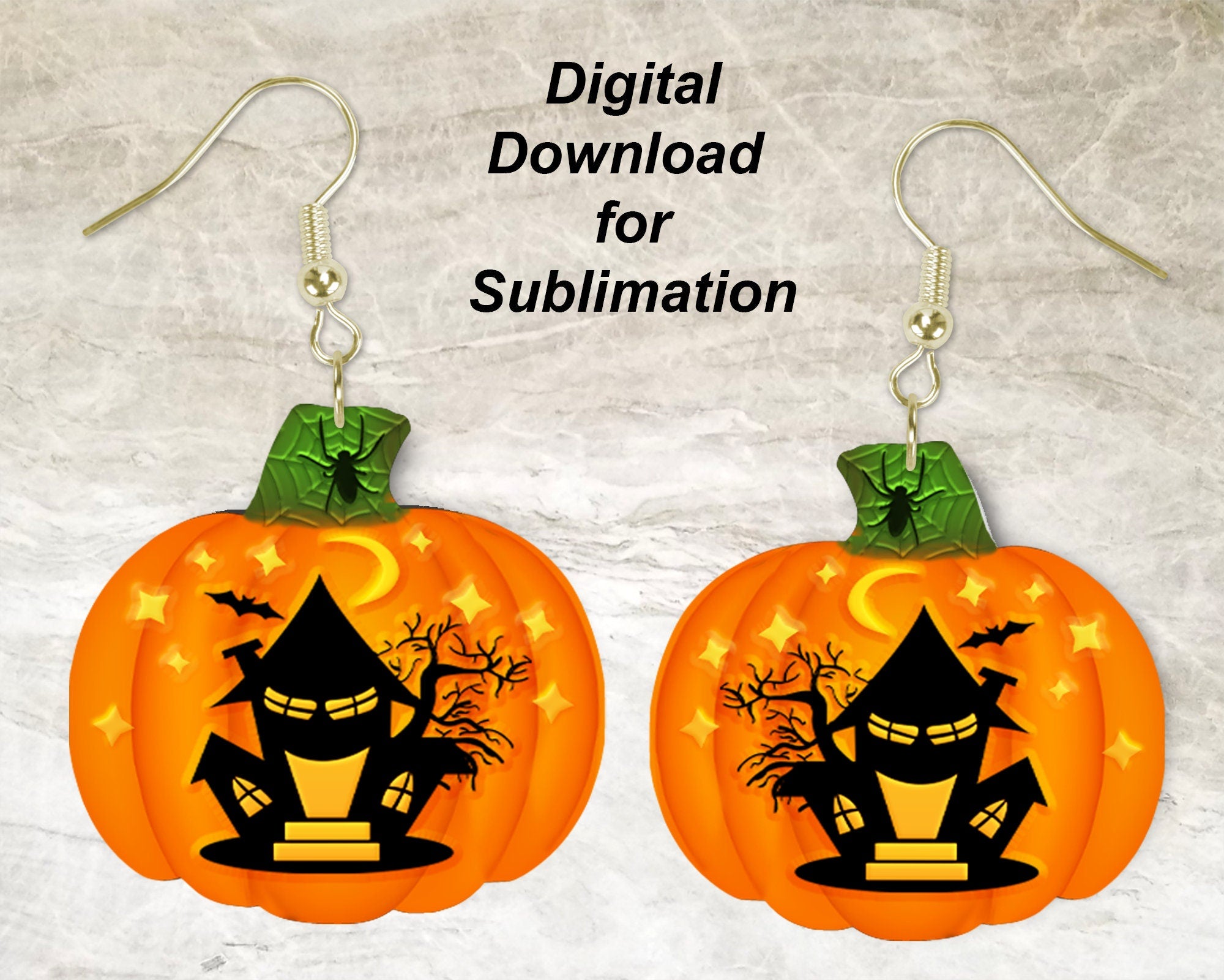 Haunted House Pumpkin Printable Earring Sublimation Design | Digital Download 300 dpi PNG JPG | Ready to Print and Press Earring