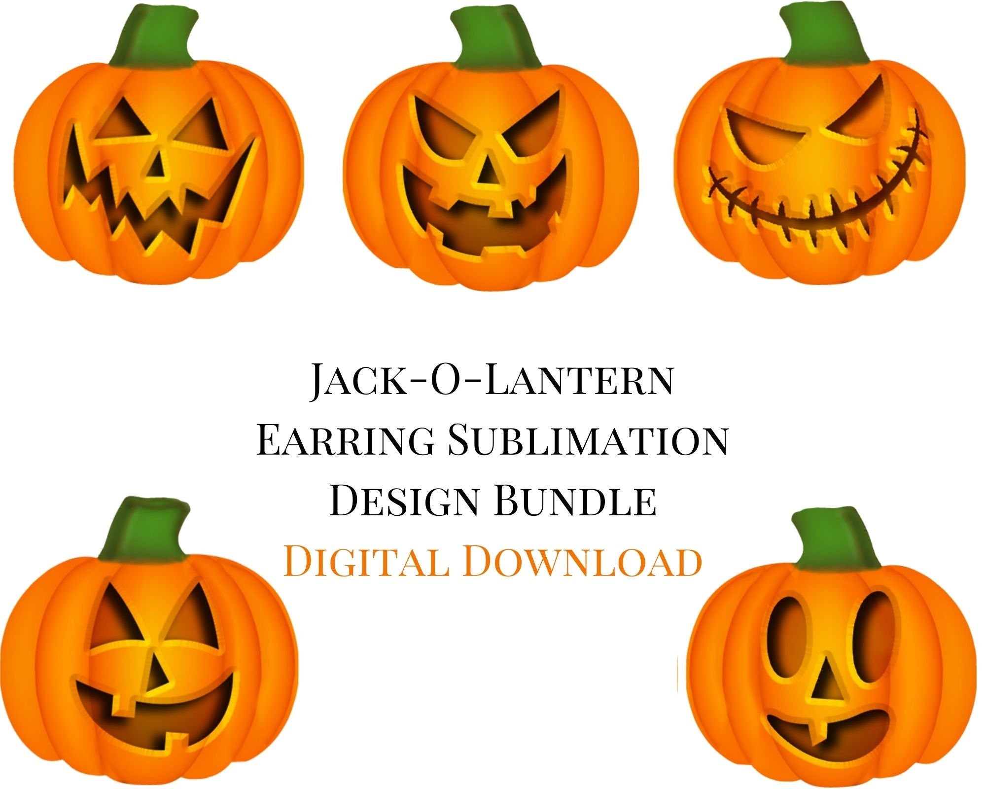 Carved Pumpkin Bundle Printable Earring Sublimation Design | Digital Download 300 dpi PNG JPG | Ready to Print and Press Earring