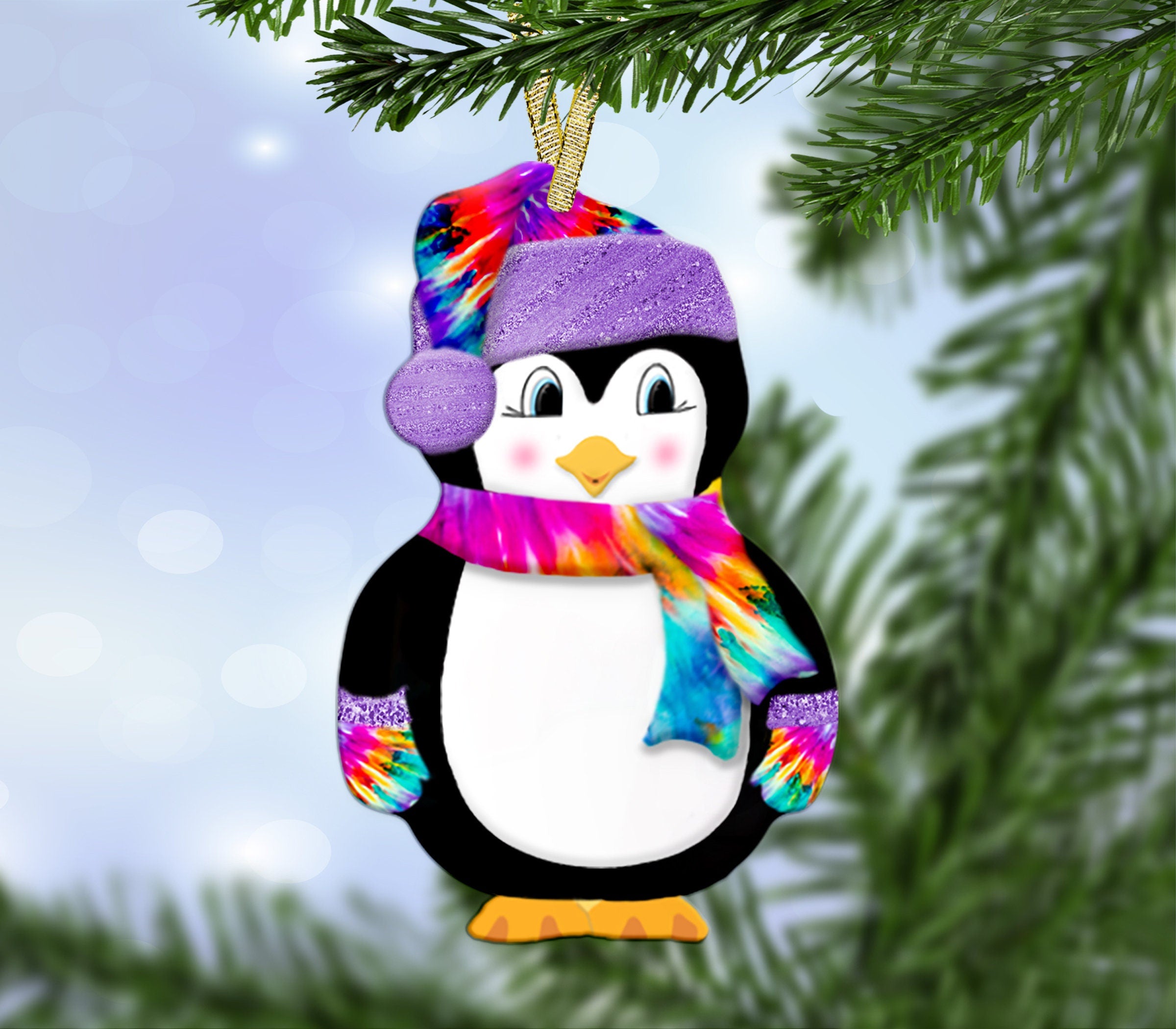 Tie Dye Penguin Ornament -Christmas Ornament Sublimation Design-God Rocks® Designs cut by