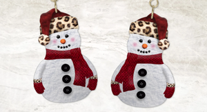 Red Velvet Leopard Snowman  Printable Earring Sublimation Design | Digital Download 300 dpi PNG JPG | Ready to Print and Press